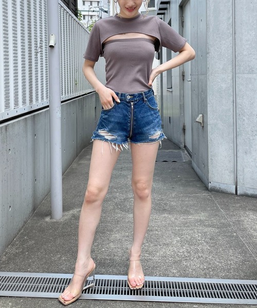 SPIRALGIRL（スパイラルガール）の「バストオープンリブトップス（Tシャツ/カットソー・レディース・ブラック/ベージュ/ブラウン・FREE）」の18枚目の写真