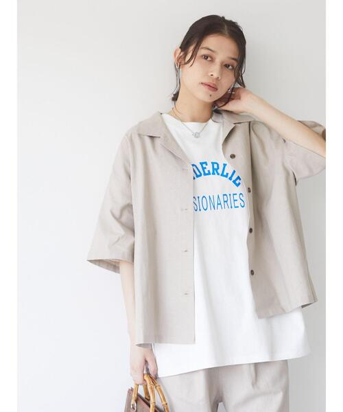 Sugar spoon（シュガースプーン）の「・SUGAR SPOON リネン開襟シャツ＊（シャツ/ブラウス・レディース・ベージュ/サックスブルー/ネイビー/チャコールグレー・FREE）」の10枚目の写真