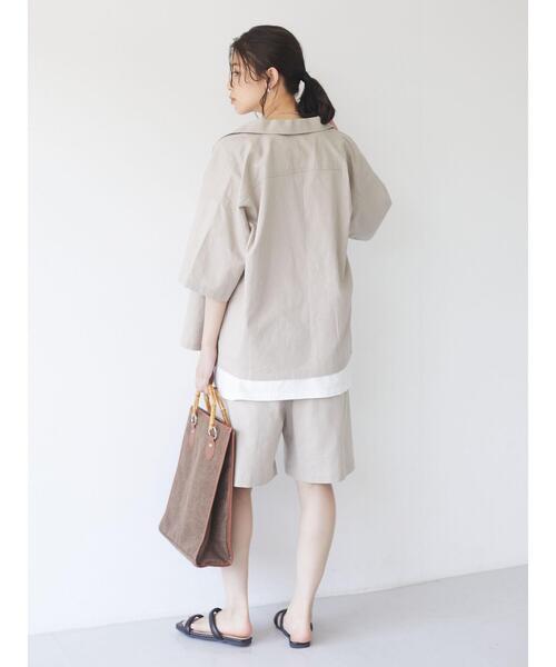 Sugar spoon（シュガースプーン）の「・SUGAR SPOON リネン開襟シャツ＊（シャツ/ブラウス・レディース・ベージュ/サックスブルー/ネイビー/チャコールグレー・FREE）」の13枚目の写真