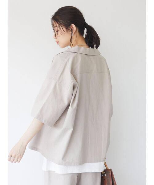 Sugar spoon（シュガースプーン）の「・SUGAR SPOON リネン開襟シャツ＊（シャツ/ブラウス・レディース・ベージュ/サックスブルー/ネイビー/チャコールグレー・FREE）」の14枚目の写真