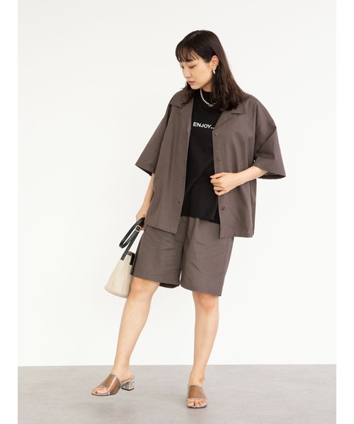 Sugar spoon（シュガースプーン）の「・SUGAR SPOON リネン開襟シャツ＊（シャツ/ブラウス・レディース・ベージュ/サックスブルー/ネイビー/チャコールグレー・FREE）」の6枚目の写真