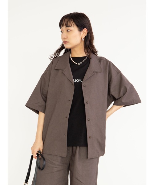 Sugar spoon（シュガースプーン）の「・SUGAR SPOON リネン開襟シャツ＊（シャツ/ブラウス・レディース・ベージュ/サックスブルー/ネイビー/チャコールグレー・FREE）」の7枚目の写真