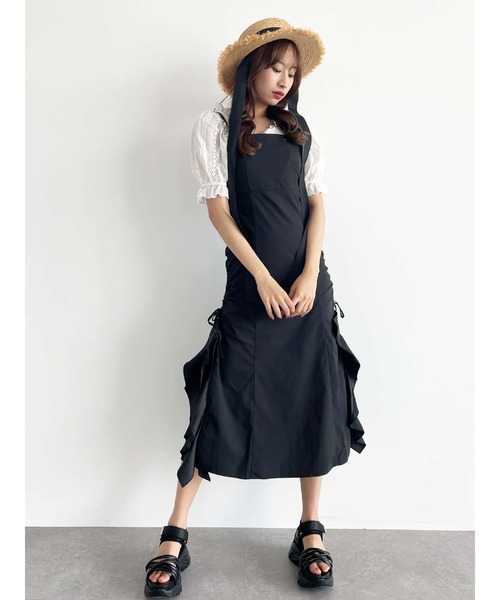 Honey Salon(ハニーサロン)の「シャーリングフリルキャミワンピース(ワンピース・レディース・ブラック・FREE)」の12枚目の写真