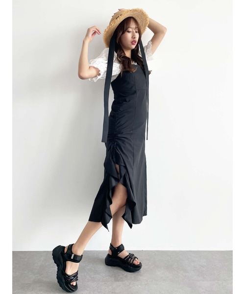 Honey Salon(ハニーサロン)の「シャーリングフリルキャミワンピース(ワンピース・レディース・ブラック・FREE)」の9枚目の写真