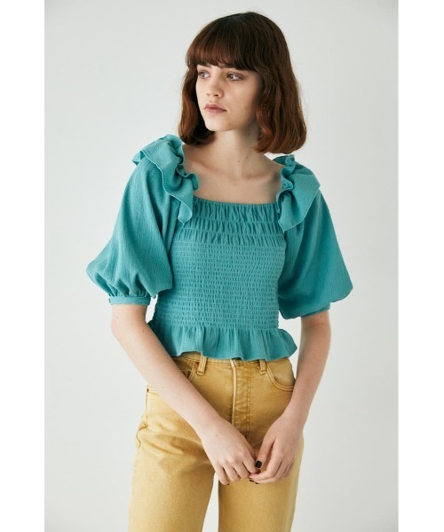 MOUSSY（マウジー）の「SHIRRING RUFFLE CUT トップス（Tシャツ