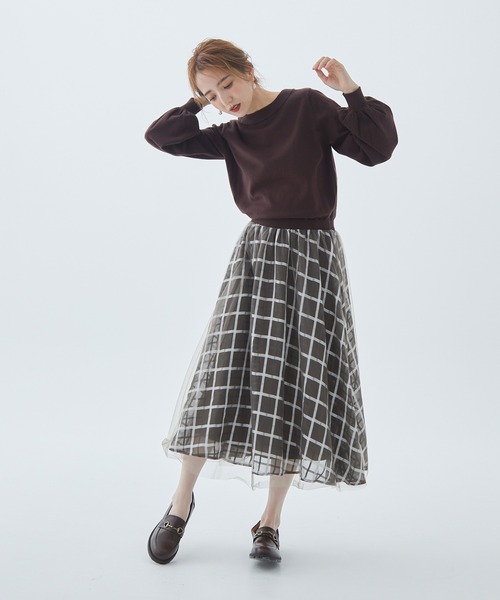 Fabulous Angela（ファビュラスアンジェラ）の「シアーチェックドッキングワンピース（ワンピース・レディース・グレー/ブラック/ブラウン・FREE）」の3枚目の写真