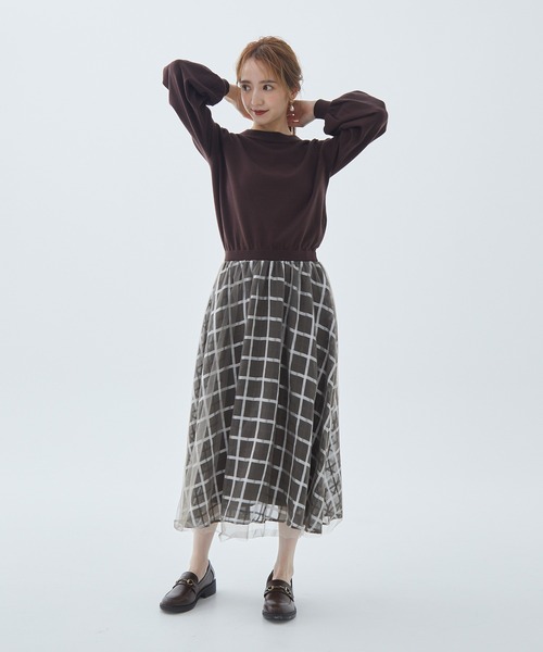 Fabulous Angela（ファビュラスアンジェラ）の「シアーチェックドッキングワンピース（ワンピース・レディース・グレー/ブラック/ブラウン・FREE）」の13枚目の写真