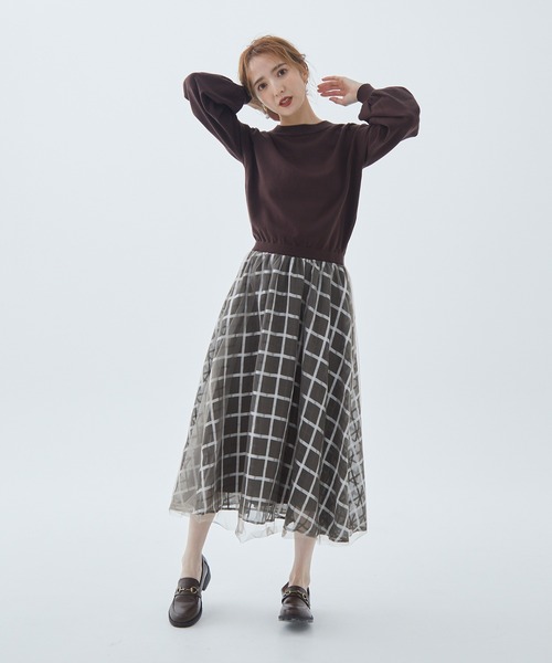 Fabulous Angela（ファビュラスアンジェラ）の「シアーチェックドッキングワンピース（ワンピース・レディース・グレー/ブラック/ブラウン・FREE）」の14枚目の写真