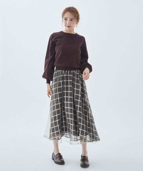 Fabulous Angela（ファビュラスアンジェラ）の「シアーチェックドッキングワンピース（ワンピース・レディース・グレー/ブラック/ブラウン・FREE）」の15枚目の写真