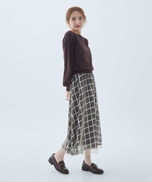 Fabulous Angela（ファビュラスアンジェラ）の「シアーチェックドッキングワンピース（ワンピース・レディース・グレー/ブラック/ブラウン・FREE）」の16枚目の写真