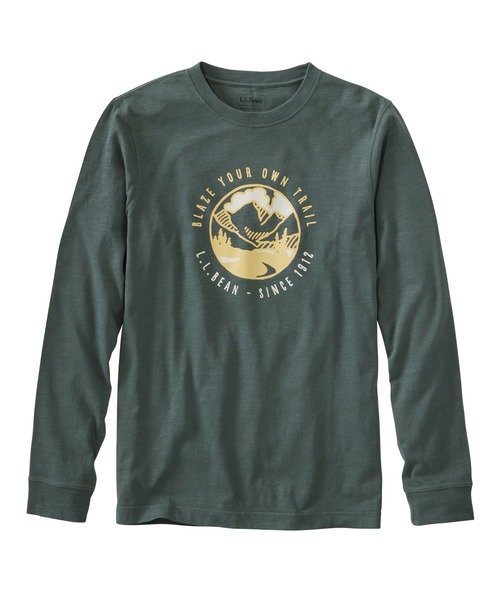 L.L.Bean（エルエルビーン）の「ジャパン・フィット　レイクウォッシュ・オーガニック・コットン・グラフィック・ティ、長袖 ジャパン・フィット（Tシャツ/カットソー・メンズ・インディゴブルー/エメラルド/ネイビー/ホワイト/ダークネイビー/ネイビー系1/ホワイト系1/ホワイト系/ブルー系/グリーン系/ネイビー系2/ホワイト系2/グリーン系2・LARGE/MEDIUM/SMALL/X-LARGE/XX-LARGE）」の6枚目の写真