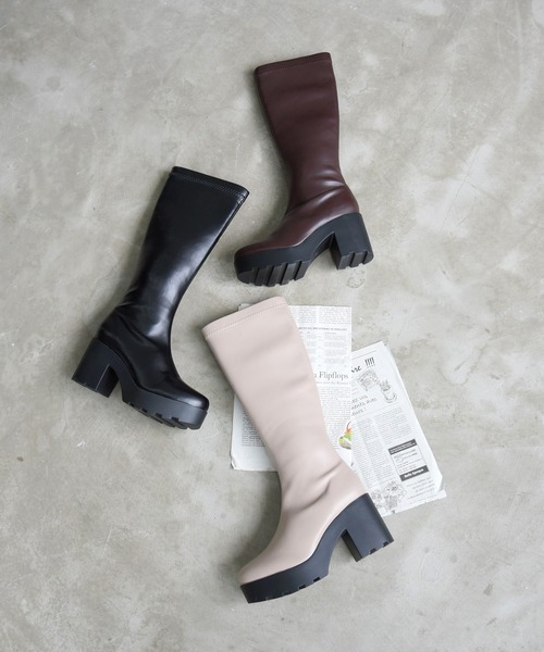 NOFALL(ノーフォール)の「ラウンドトゥ厚底プラットフォームストレッチロングブーツ(ブーツ・レディース・ブラック/ダークブラウン/グレイッシュベージュ・LL/3L/SS/S/M/L)」の21枚目の写真