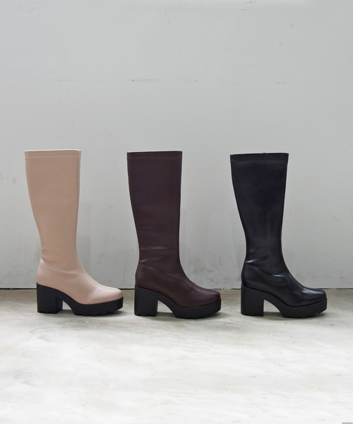 NOFALL(ノーフォール)の「ラウンドトゥ厚底プラットフォームストレッチロングブーツ(ブーツ・レディース・ブラック/ダークブラウン/グレイッシュベージュ・LL/3L/SS/S/M/L)」の19枚目の写真