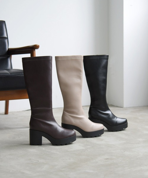 NOFALL(ノーフォール)の「ラウンドトゥ厚底プラットフォームストレッチロングブーツ(ブーツ・レディース・ブラック/ダークブラウン/グレイッシュベージュ・LL/3L/SS/S/M/L)」の11枚目の写真