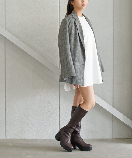 NOFALL(ノーフォール)の「ラウンドトゥ厚底プラットフォームストレッチロングブーツ(ブーツ・レディース・ブラック/ダークブラウン/グレイッシュベージュ・LL/3L/SS/S/M/L)」の20枚目の写真