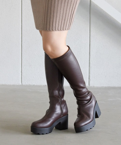 NOFALL(ノーフォール)の「ラウンドトゥ厚底プラットフォームストレッチロングブーツ(ブーツ・レディース・ブラック/ダークブラウン/グレイッシュベージュ・LL/3L/SS/S/M/L)」の15枚目の写真