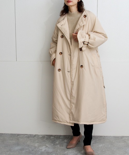バーバリー　ベージュ ノーカラー トレンチコート Social GIRL（ソーシャルガール）の「中綿ノーカラートレンチコート