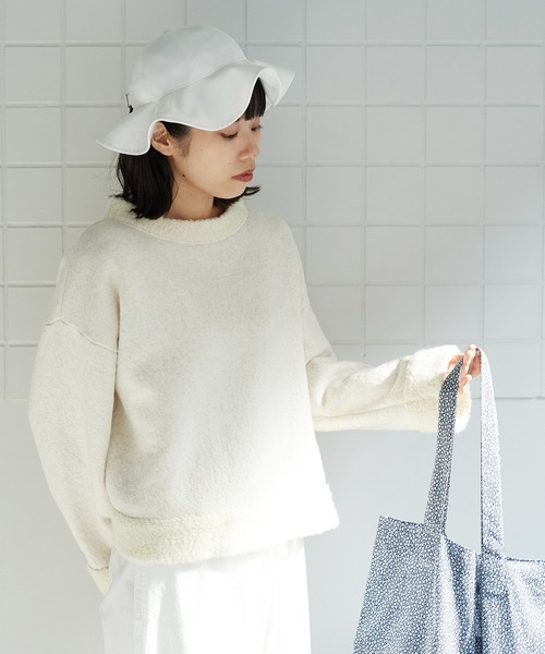 bulle de savon（ビュルデサボン）の「ウール/ブークレ裏毛　プルオーバー（スウェット・レディース・ホワイト/グレー・FREE）」の6枚目の写真