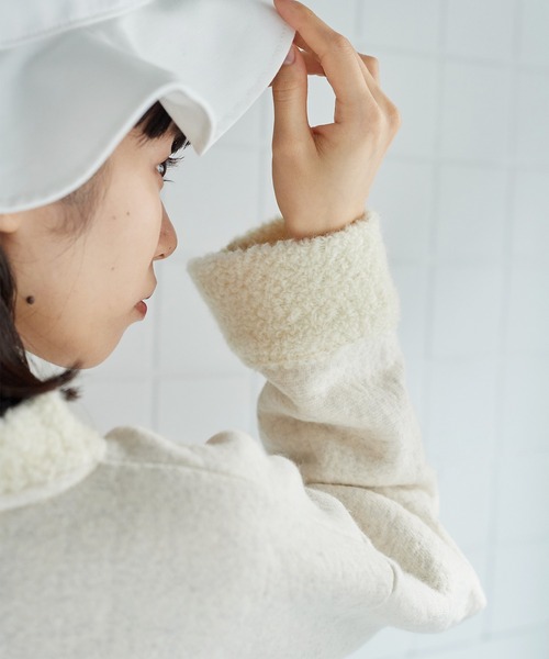 bulle de savon（ビュルデサボン）の「ウール/ブークレ裏毛　プルオーバー（スウェット・レディース・ホワイト/グレー・FREE）」の3枚目の写真