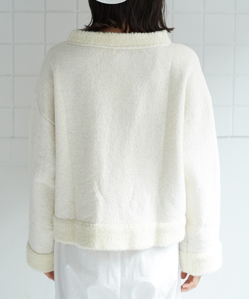 bulle de savon（ビュルデサボン）の「ウール/ブークレ裏毛　プルオーバー（スウェット・レディース・ホワイト/グレー・FREE）」の14枚目の写真