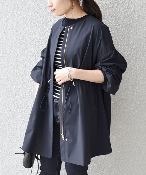 SHIPS（シップス）の「*〈撥水加工/手洗い可能〉SOLOTEXノーカラードロストコート◇（ノーカラーコート・レディース・ネイビー/オリーブ/ナチュラル/ベージュ系・ONE SIZE）」の4枚目の写真