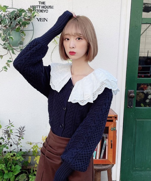 Voyage titty&Co.PETIT(ボヤージュティティアンドコープチ)の「【Voyage titty&Co.】ダブルレースカラーニットカーデトップス(ニット/セーター・レディース・ネイビー・FREE)」の7枚目の写真