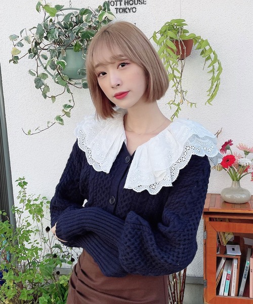 Voyage titty&Co.PETIT(ボヤージュティティアンドコープチ)の「【Voyage titty&Co.】ダブルレースカラーニットカーデトップス(ニット/セーター・レディース・ネイビー・FREE)」の10枚目の写真