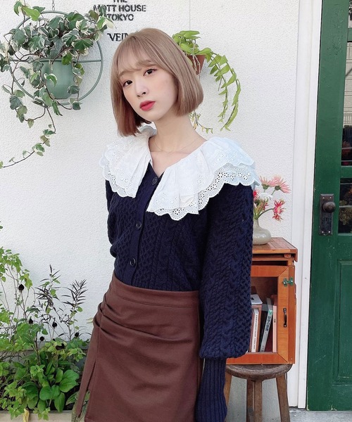 Voyage titty&Co.PETIT(ボヤージュティティアンドコープチ)の「【Voyage titty&Co.】ダブルレースカラーニットカーデトップス(ニット/セーター・レディース・ネイビー・FREE)」の12枚目の写真