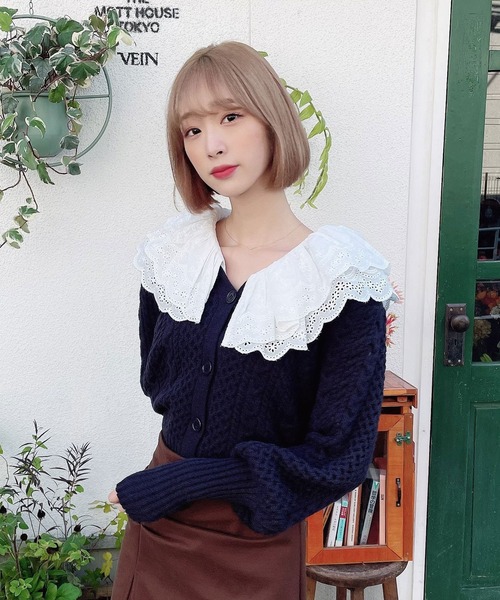 Voyage titty&Co.PETIT(ボヤージュティティアンドコープチ)の「【Voyage titty&Co.】ダブルレースカラーニットカーデトップス(ニット/セーター・レディース・ネイビー・FREE)」の13枚目の写真