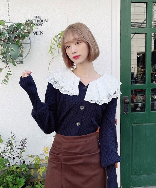 Voyage titty&Co.PETIT(ボヤージュティティアンドコープチ)の「【Voyage titty&Co.】ダブルレースカラーニットカーデトップス(ニット/セーター・レディース・ネイビー・FREE)」の14枚目の写真
