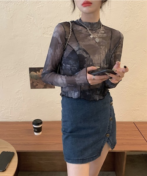 HALEY PESCA(ヘーリーペスカ)の「HALEY PESCA/ミニ丈 シースルートップス カットソー(Tシャツ/カットソー・レディース・ブラック系その他2/ブラック系その他・FREE)」の1枚目の写真