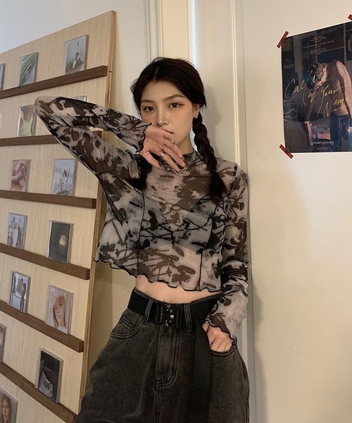 HALEY PESCA(ヘーリーペスカ)の「HALEY PESCA/ミニ丈 シースルートップス カットソー(Tシャツ/カットソー・レディース・ブラック系その他2/ブラック系その他・FREE)」の4枚目の写真