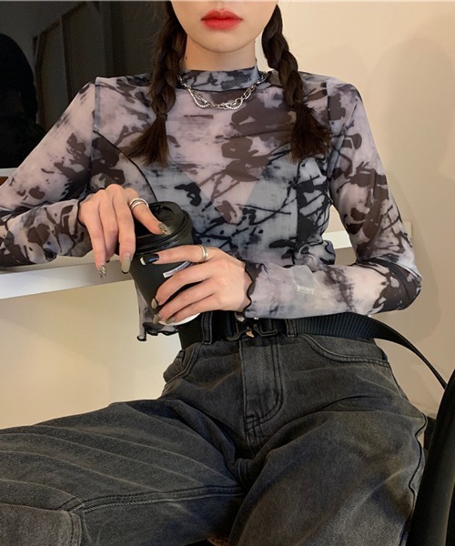 HALEY PESCA(ヘーリーペスカ)の「HALEY PESCA/ミニ丈 シースルートップス カットソー(Tシャツ/カットソー・レディース・ブラック系その他2/ブラック系その他・FREE)」の6枚目の写真