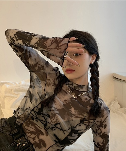 HALEY PESCA(ヘーリーペスカ)の「HALEY PESCA/ミニ丈 シースルートップス カットソー(Tシャツ/カットソー・レディース・ブラック系その他2/ブラック系その他・FREE)」の7枚目の写真