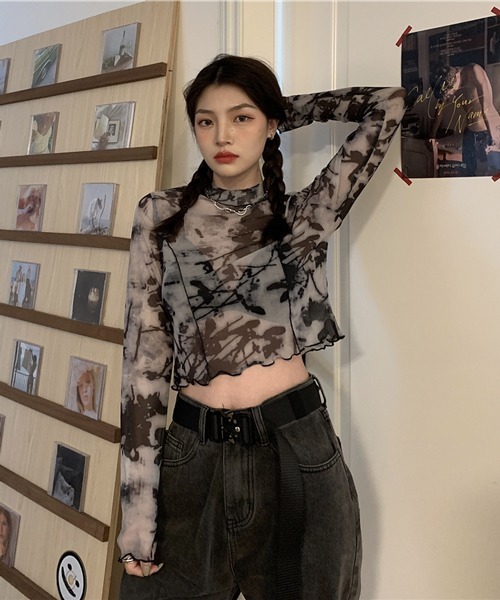 HALEY PESCA(ヘーリーペスカ)の「HALEY PESCA/ミニ丈 シースルートップス カットソー(Tシャツ/カットソー・レディース・ブラック系その他2/ブラック系その他・FREE)」の10枚目の写真