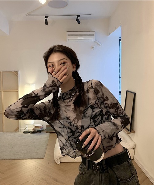HALEY PESCA(ヘーリーペスカ)の「HALEY PESCA/ミニ丈 シースルートップス カットソー(Tシャツ/カットソー・レディース・ブラック系その他2/ブラック系その他・FREE)」の12枚目の写真
