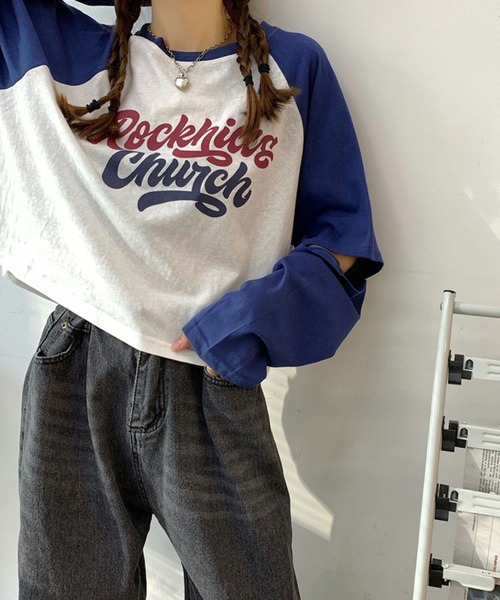 meJane(ミージェーン)の「配色ラグランスリーブショルダースリットクロップドロンT【ZOZOTOWN限定】(Tシャツ/カットソー・レディース・ブラック/ネイビー/レッド・FREE)」の3枚目の写真