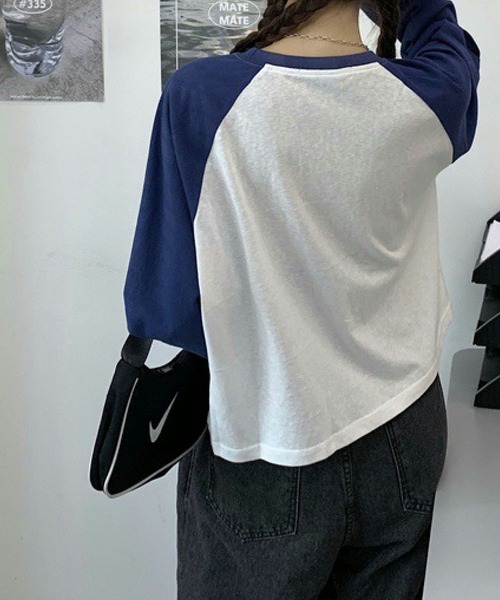 meJane(ミージェーン)の「配色ラグランスリーブショルダースリットクロップドロンT【ZOZOTOWN限定】(Tシャツ/カットソー・レディース・ブラック/ネイビー/レッド・FREE)」の9枚目の写真