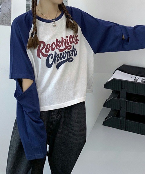 meJane(ミージェーン)の「配色ラグランスリーブショルダースリットクロップドロンT【ZOZOTOWN限定】(Tシャツ/カットソー・レディース・ブラック/ネイビー/レッド・FREE)」の7枚目の写真