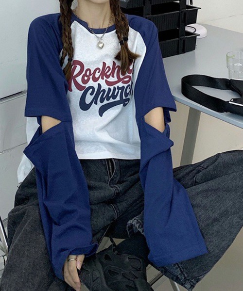 meJane(ミージェーン)の「配色ラグランスリーブショルダースリットクロップドロンT【ZOZOTOWN限定】(Tシャツ/カットソー・レディース・ブラック/ネイビー/レッド・FREE)」の10枚目の写真
