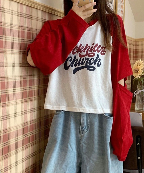 meJane(ミージェーン)の「配色ラグランスリーブショルダースリットクロップドロンT【ZOZOTOWN限定】(Tシャツ/カットソー・レディース・ブラック/ネイビー/レッド・FREE)」の14枚目の写真