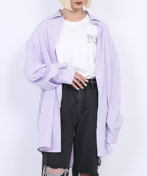 PUNYUS(プニュズ)の「キャンディストライプシャツ(シャツ/ブラウス・レディース・パープル/ブルー/グリーン/ピンク・1/2/4/3)」の3枚目の写真