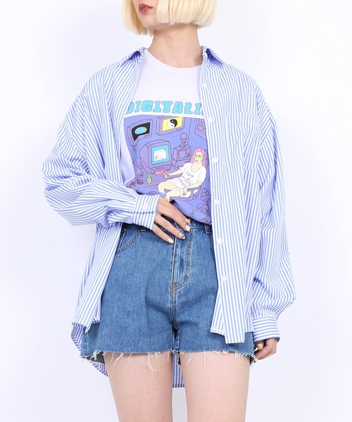 PUNYUS(プニュズ)の「キャンディストライプシャツ(シャツ/ブラウス・レディース・パープル/ブルー/グリーン/ピンク・1/2/4/3)」の1枚目の写真