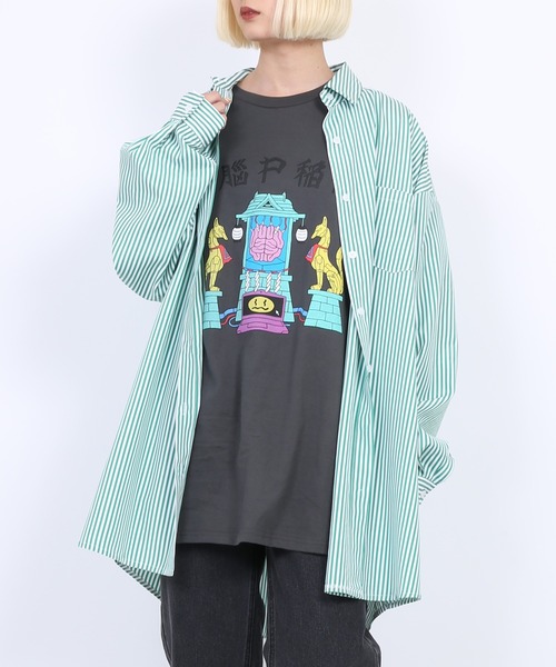 PUNYUS(プニュズ)の「キャンディストライプシャツ(シャツ/ブラウス・レディース・パープル/ブルー/グリーン/ピンク・1/2/4/3)」の2枚目の写真