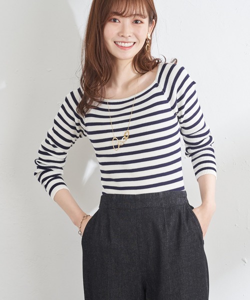 prose verse(プロズヴェール)の「スクエアネックリブニット(ニット/セーター・レディース・ホワイト/ブラック/ピンク/ライム/ホワイト系その他・MEDIUM)」の3枚目の写真