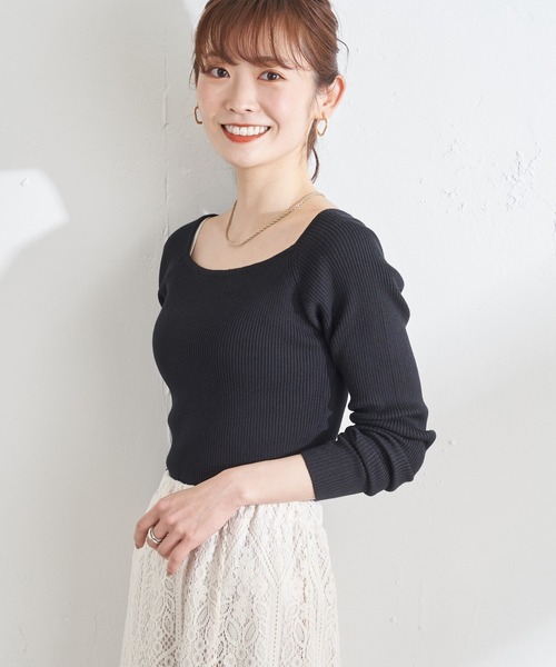 prose verse(プロズヴェール)の「スクエアネックリブニット(ニット/セーター・レディース・ホワイト/ブラック/ピンク/ライム/ホワイト系その他・MEDIUM)」の4枚目の写真