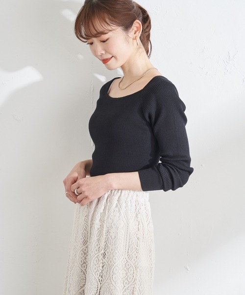 prose verse(プロズヴェール)の「スクエアネックリブニット(ニット/セーター・レディース・ホワイト/ブラック/ピンク/ライム/ホワイト系その他・MEDIUM)」の9枚目の写真