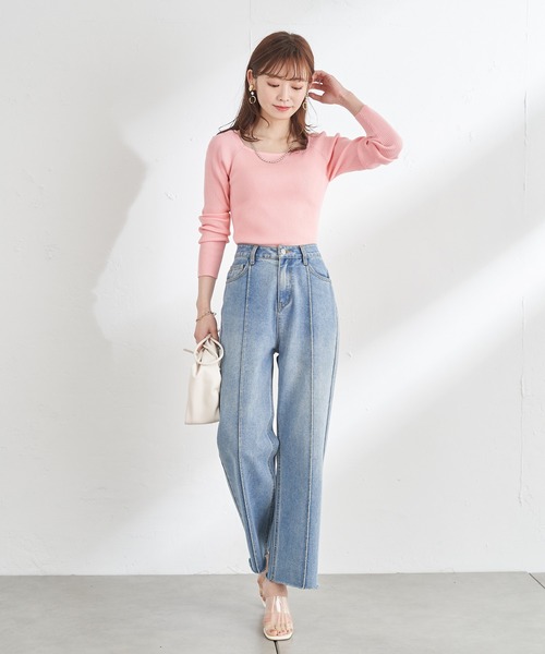 prose verse(プロズヴェール)の「スクエアネックリブニット(ニット/セーター・レディース・ホワイト/ブラック/ピンク/ライム/ホワイト系その他・MEDIUM)」の11枚目の写真