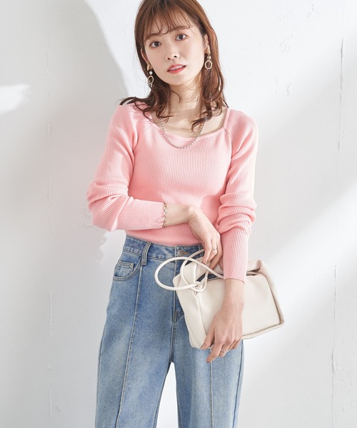 prose verse(プロズヴェール)の「スクエアネックリブニット(ニット/セーター・レディース・ホワイト/ブラック/ピンク/ライム/ホワイト系その他・MEDIUM)」の14枚目の写真