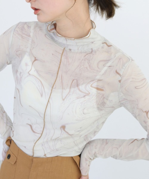 CLEIO（クレイオ）の「【CLEIO】マーブル柄チュールインナー（Tシャツ/カットソー・レディース・アイボリー/グレイッシュベージュ・FREE）」の17枚目の写真